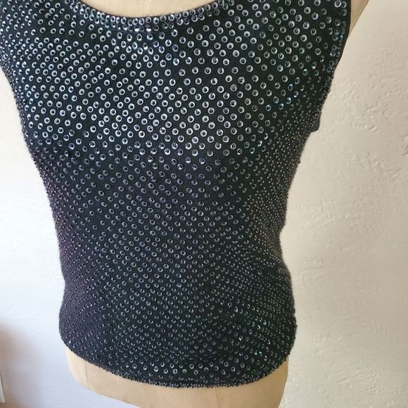 Vintage GLAM  1960s black sleeveless sequin top - Picture 3 of 6